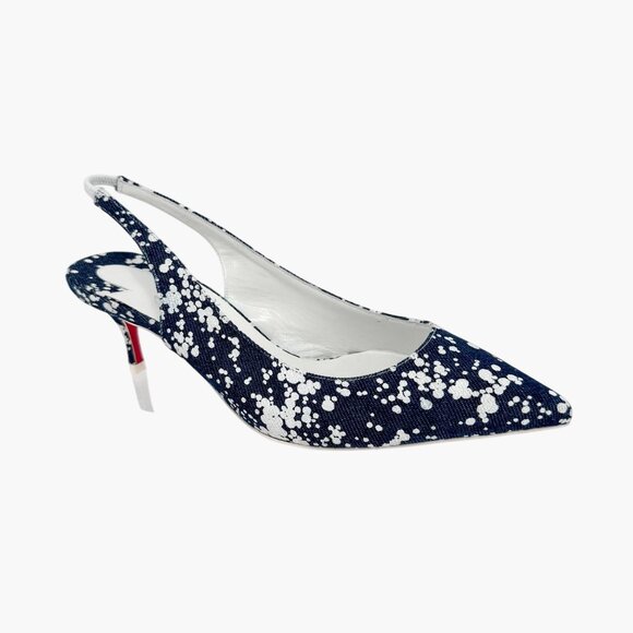 Christian Louboutin Kate Slingback 55 Pumps Blue Denim Size 37 US 7 Kitten Heels - Picture 9 of 14